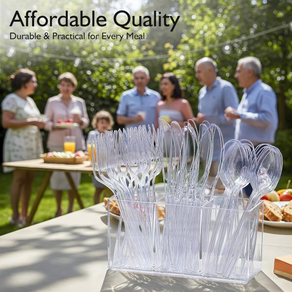 [200 Count] Disposable Plastic Silverware, Heavy Duty Forks and Spoons Set, Durable Plastic Utensils Cutlery Set for for Parties, Picnics, Big Event, Daily Use - Bpa free - Image 6