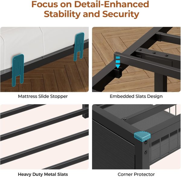 DICTAC Corner Bed Frame with Bookcase Storage and Led Lights Twin XL Metal Platform Bed Frame with Storage Drawers & Charging Station Twin XL Daybed for Living Room,Bedroom and Guest Room,Black - Image 9