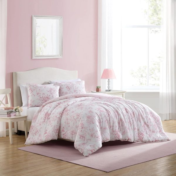Laura Ashley- Twin XL Comforter Set, Reversible Cotton Bedding with Matching Sham(s), Dorm Essentials (Delphine Mauve Pink) - Image 2