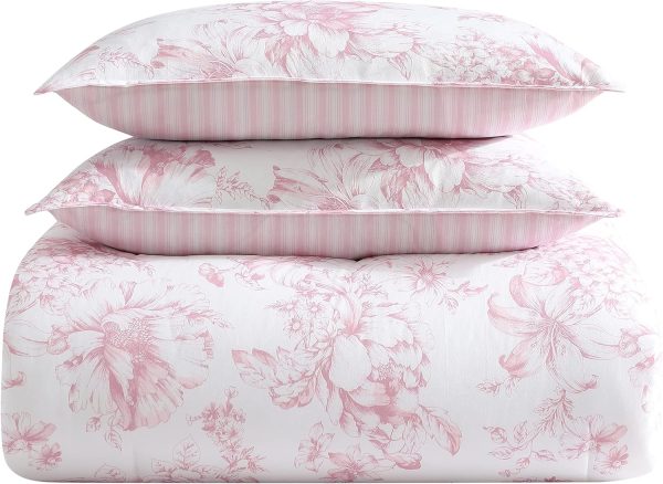 Laura Ashley- Twin XL Comforter Set, Reversible Cotton Bedding with Matching Sham(s), Dorm Essentials (Delphine Mauve Pink) - Image 4