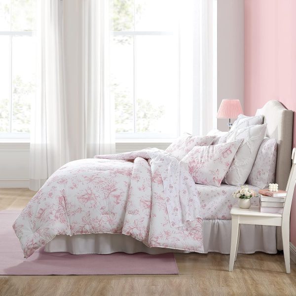 Laura Ashley- Twin XL Comforter Set, Reversible Cotton Bedding with Matching Sham(s), Dorm Essentials (Delphine Mauve Pink) - Image 8