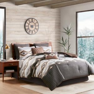 Woolrich Rustic Lodge Cabin Comforter Set - All Season Down Alternative Warm Bedding Layer and Matching Shams, Oversized Queen, Bitter Creek, Grey/Brown