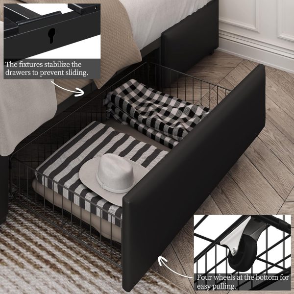 Yaheetech Queen Bed Frame Upholstered Bed Frame with Adjustable Diamond Button-Tufted Headboard/3 Drawers Storage, Queen Platform Bed/Strong Wooden Slats, Black Queen Bed - Image 5