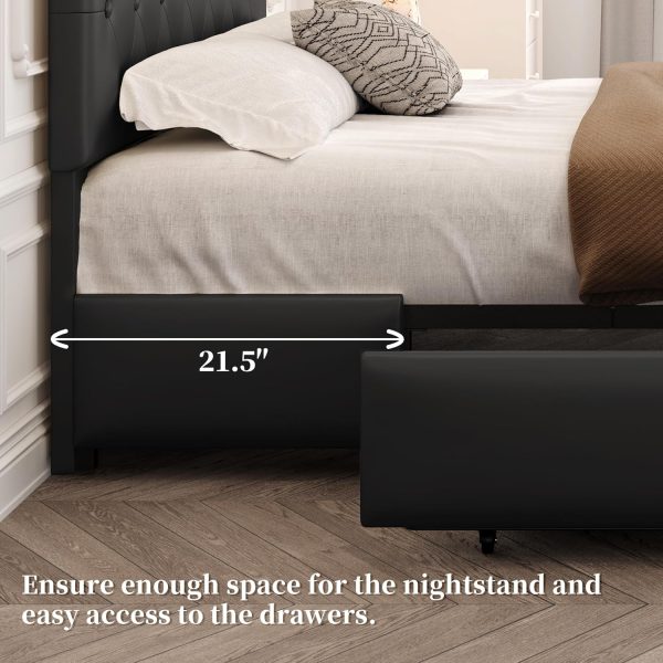 Yaheetech Queen Bed Frame Upholstered Bed Frame with Adjustable Diamond Button-Tufted Headboard/3 Drawers Storage, Queen Platform Bed/Strong Wooden Slats, Black Queen Bed - Image 6
