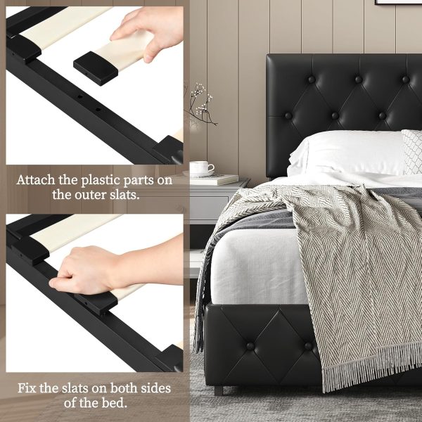 Yaheetech Queen Bed Frame Upholstered Bed Frame with Adjustable Diamond Button-Tufted Headboard/3 Drawers Storage, Queen Platform Bed/Strong Wooden Slats, Black Queen Bed - Image 8